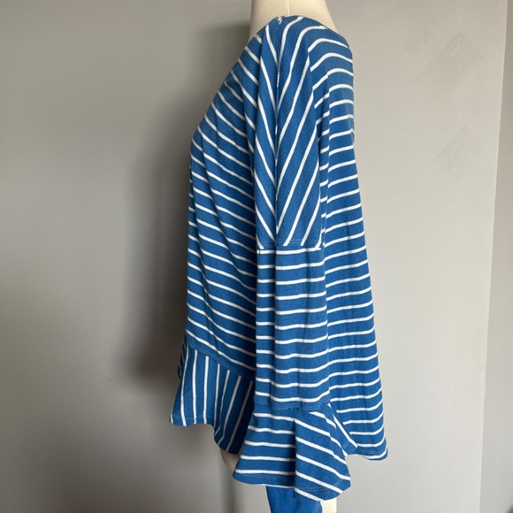 Free People Round About Tee Ocean Combo Striped Ruffle Casual Shirt Top Sweater - Picture 7 of 8